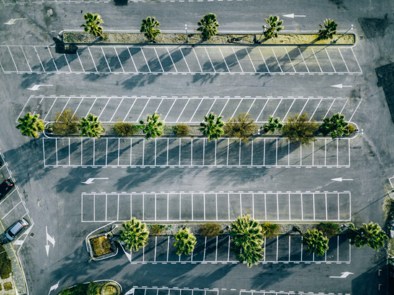 Aerial view of empty parking lots in Italy