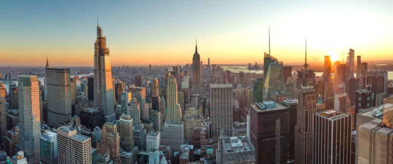 New York City Manhattan buildings skyline sunset evening 2019 November