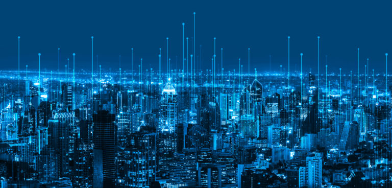 The modern creative communication and internet network connect in smart city . Concept of 5G wireless digital connection and internet of things future