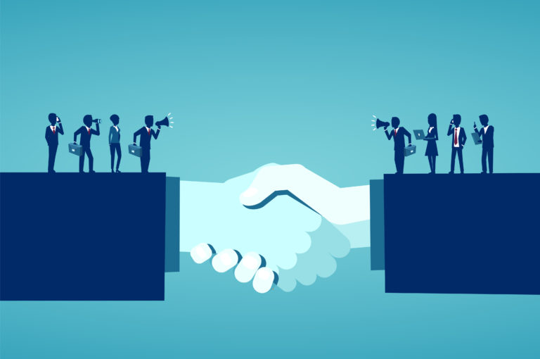 Vector of businesspeople reaching an agreement after successful negotiations