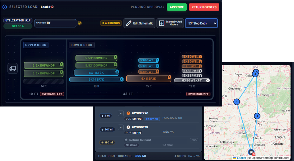 Screenshots from freight optimization