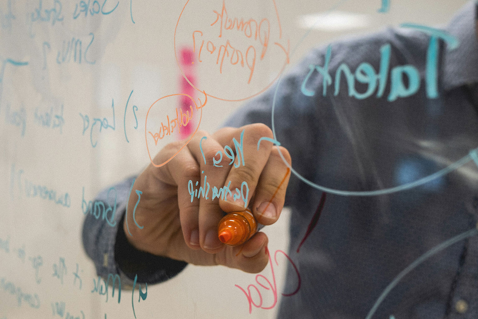 Person writing on whiteboard