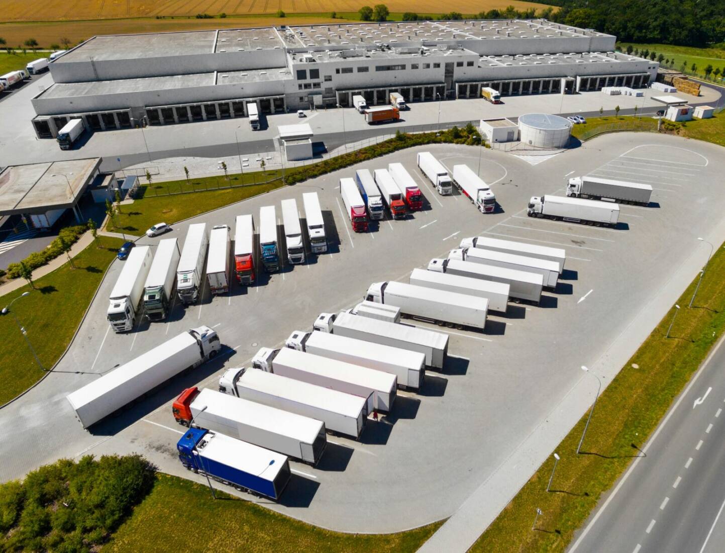 Aerial view of truck trailers